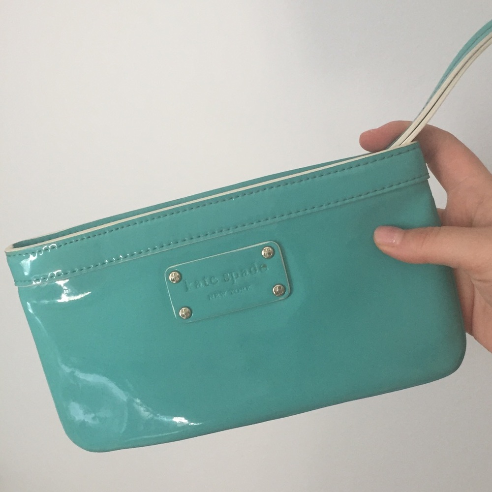 Kate Spade teal patent wristlet